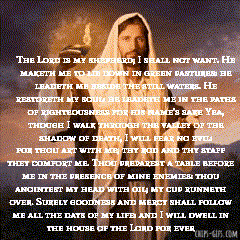 Jesus standing holding a candle with the 23rd Psalm Overlaid