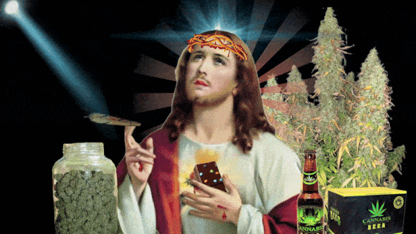Jesus Smoking weed And having a cannabis drink The letter 420 form in the smoke from the He's smoking
