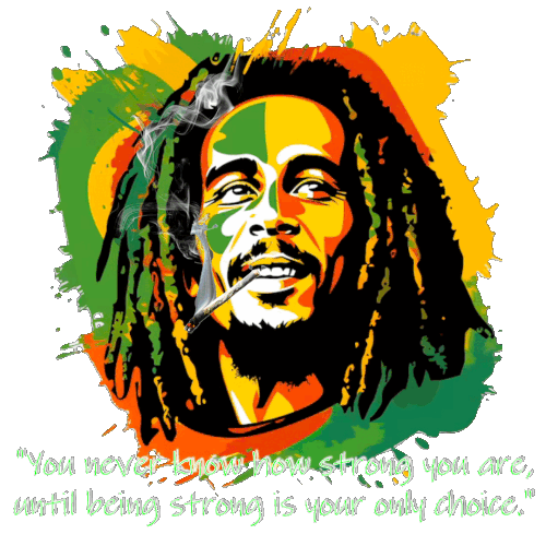  Painted images of Bob Marley and the Rasta Lion Interchange with the lyrics from one of his songs saying You never know how strong you are Until being strong is your only choice