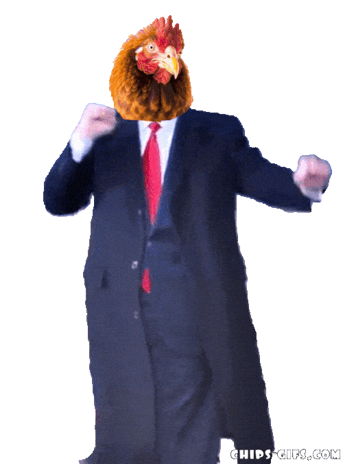  Donald Trump with a Chicken Head dancing, pointing & winking