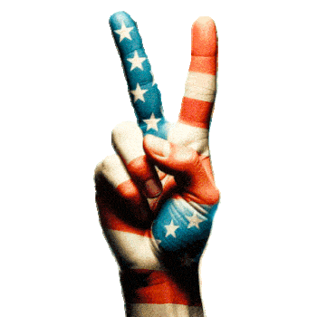 peace sign fingers painted the colors of the flags