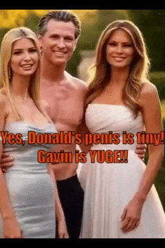 Gavin Newsom Hugs up close to Trump's wife and daughter and the devil From South Park pops up to confirm trumps has a tiny penis