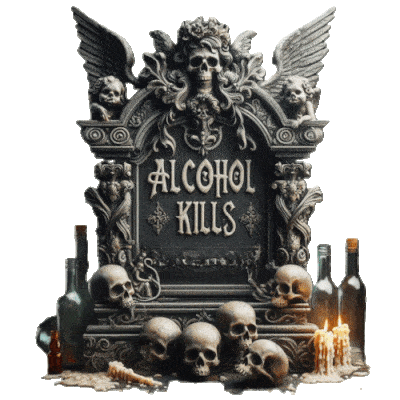  The tombstone but the inscription alcohol kills and arms reaching out to pour out a drink on the grave A chilling reminder of the damage alcohol will Please drink Responsibly RIP