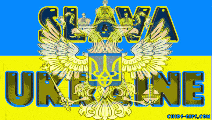  An alternating blue and yellow background With bold see through type that says Slava Ukraine Intertwined with the double Eagle Battle Insignia A picture of Zelensky and Jesus with Zelensky holding 4 aces And another with him sprinkling a little powder on an explosion