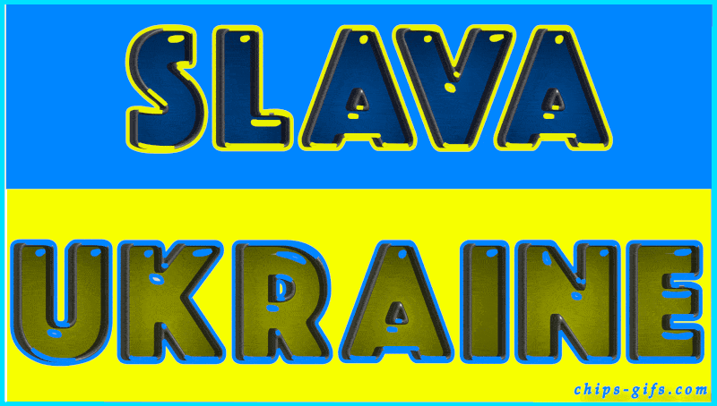 Alternating blue and yellow background resembling the Ukrainian flag whith see through lettering over top of the Ukrainian battle Insignia that says 'slava Ukraine'