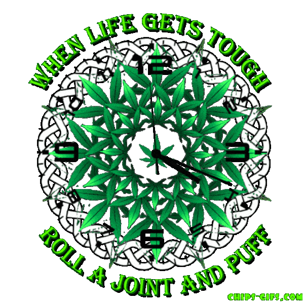  An animated circular design of marijuana leaves with the Jingle When life gets tough, Roll a joint and puff