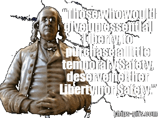 Ben Franklin With lightning coming down around him and his quote Liberty and security