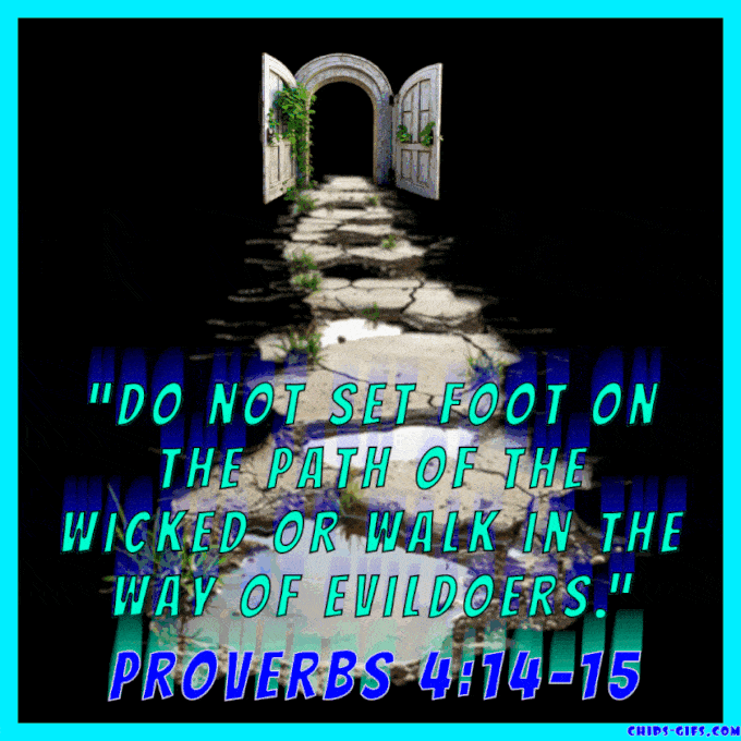 jesus walking down a stone pathway towards the veiwer with the bible verse Proverbs 4:14 Warning do not set foot on the path Of the wicked