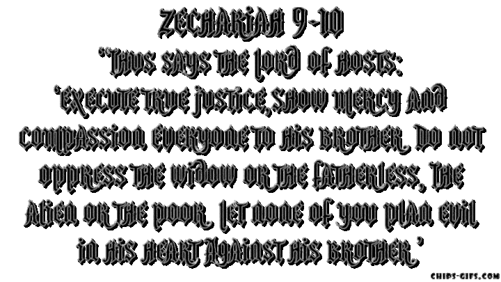  A montage of pictures of the poor and downtrodden in the United States overlaid with the Bible verse Zechariah 9:10 Which reminds us how we should treat these people