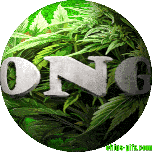 A spinning globe with weed and the words 'Bong on'on a transparent background