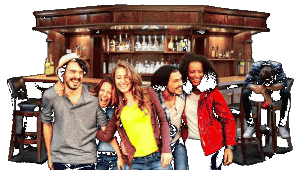 A transparent animated GIF showing the words 'Don't Drive Drunk' fading in and out It shows a group of friends together drinking and also a terrible car crash Reminding people to not let their friends drive drunk