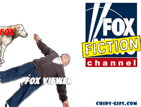 fox News Intro with a dog, representing fox news, is taking a dump on a man laying on the ground who represents fox viewers