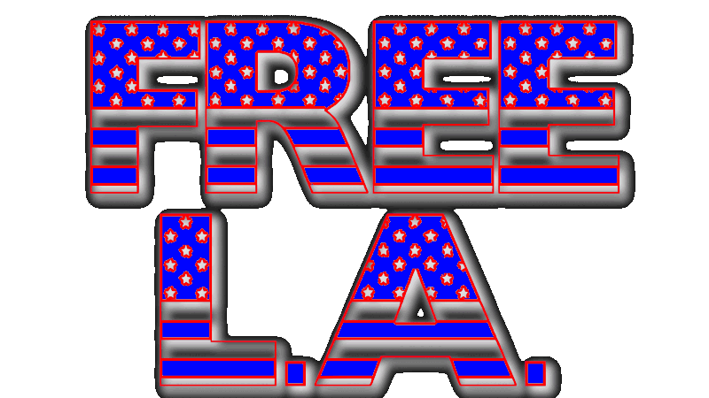 free LA In bold red white and blue type