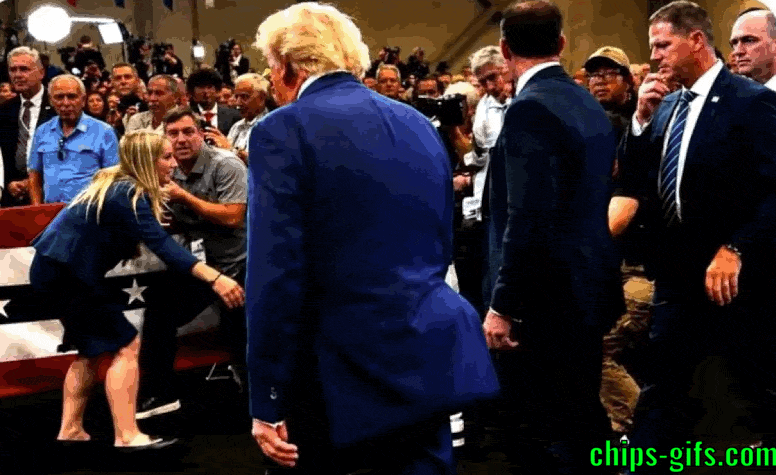 Donald Trump in a room full of people an overlay goes over the screen that changes it to a x-ray Showing a box full of Epstein files on each side of Trump's butt