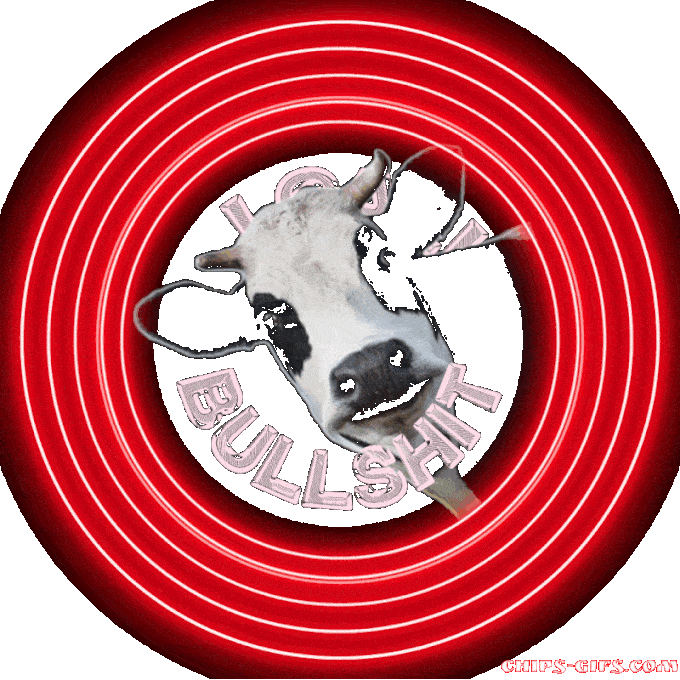 A moving target then a bull sticks his head in the middle of it saying 'I call bullshit' in transparent background