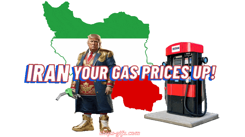 Trumps in ringmasters outfit holding a gas pump In front of a Iranian map there's a gas pump beside him & the words 'Iran up your gas prices' Keep climbing higher and higher On a transparent background