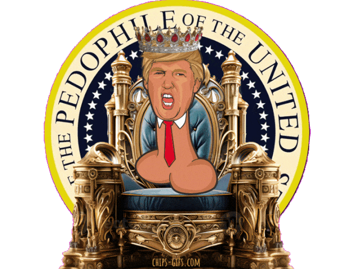 A cartoon figure of a penis resembling Donald Trump sitting on a throne with a crown on His head With the flashing heading that says no kings, No secret police, no dictators
