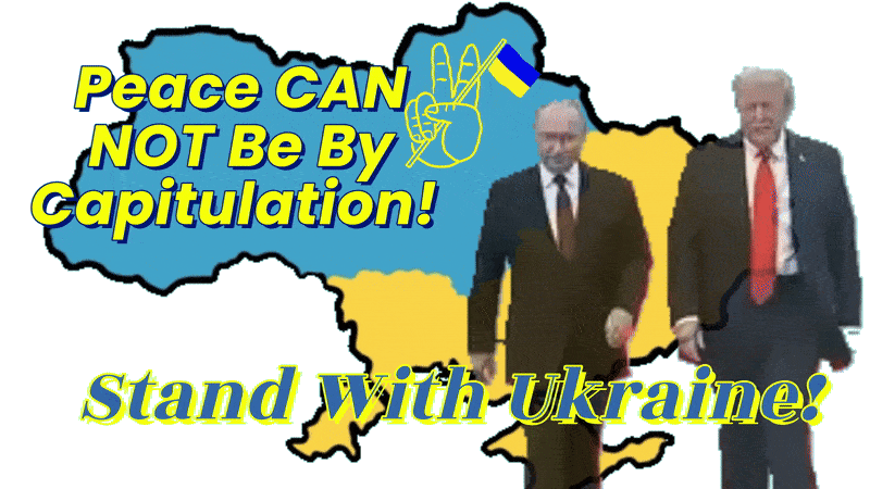  Putin and Trump dance in front of a map of Ukraine The blinking type reads Peace not capitulation