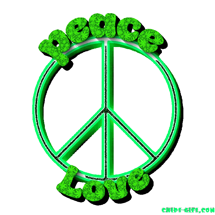 A neon peace sign changes as marijuana buds grow all over it until it is eventually covered, on a transparent background.