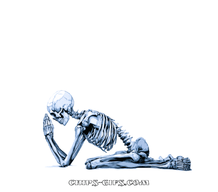  A skeleton starts out on his knees praying and pleading As he rises with praying hands