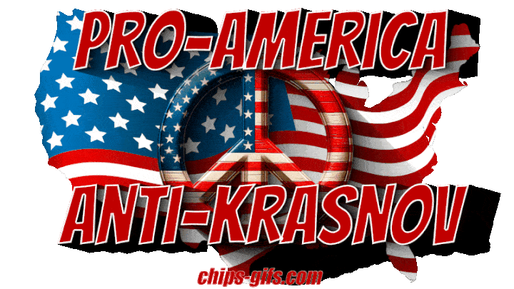 Pro America Anti Krasnov in Stars and Stripes, red white and blue With a peace sign in the middle