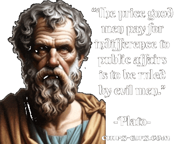 Plato Points to his Quote 'The price good men pay for indifference To public affairs is to be ruled by evil men' On a transparent background