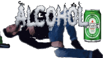 A bunch of drunk people passed out overlaid with the Serenity prayer With a smoky ending warning that alcohol is a poison that will kill