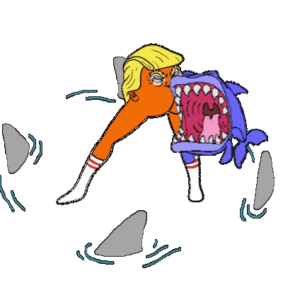 Trump's butt dances as sharks Circle around him trying to bite his butt We know how our president loves Shark Week It's short week