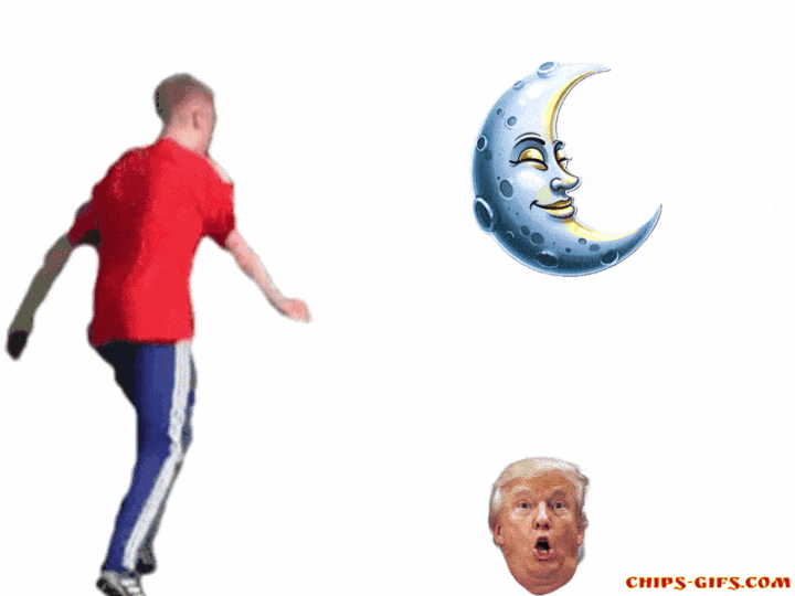  A soccer player kicks Donald Trump's head over the moon