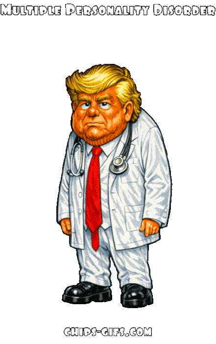  A cartoon image of Trump changing personalities From Commander in chief to Jesus Christ on a transparent background