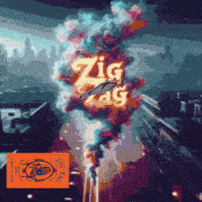  A zig zag pattern with a neon green and blue color scheme that says ' Brought to you by zig zag' in bold animated type