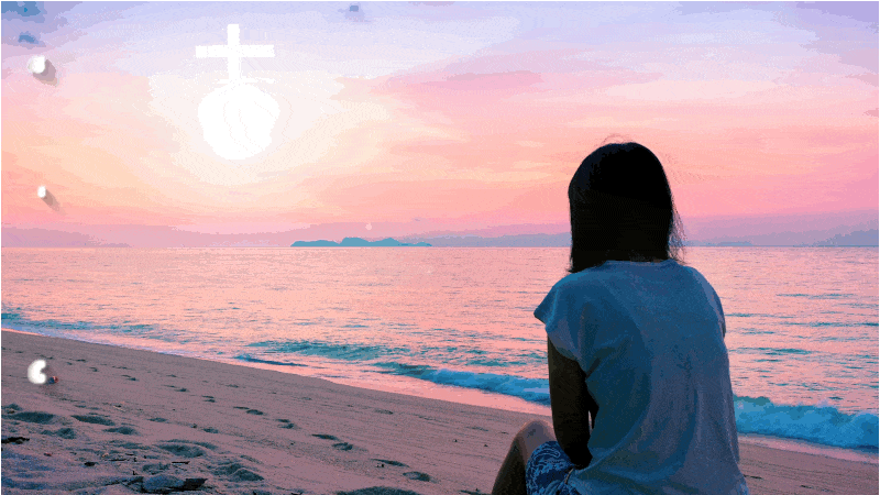  A girl sitting on a Beach looking at the With the bible_verse_luke_11_9-10 knock and the door will be open